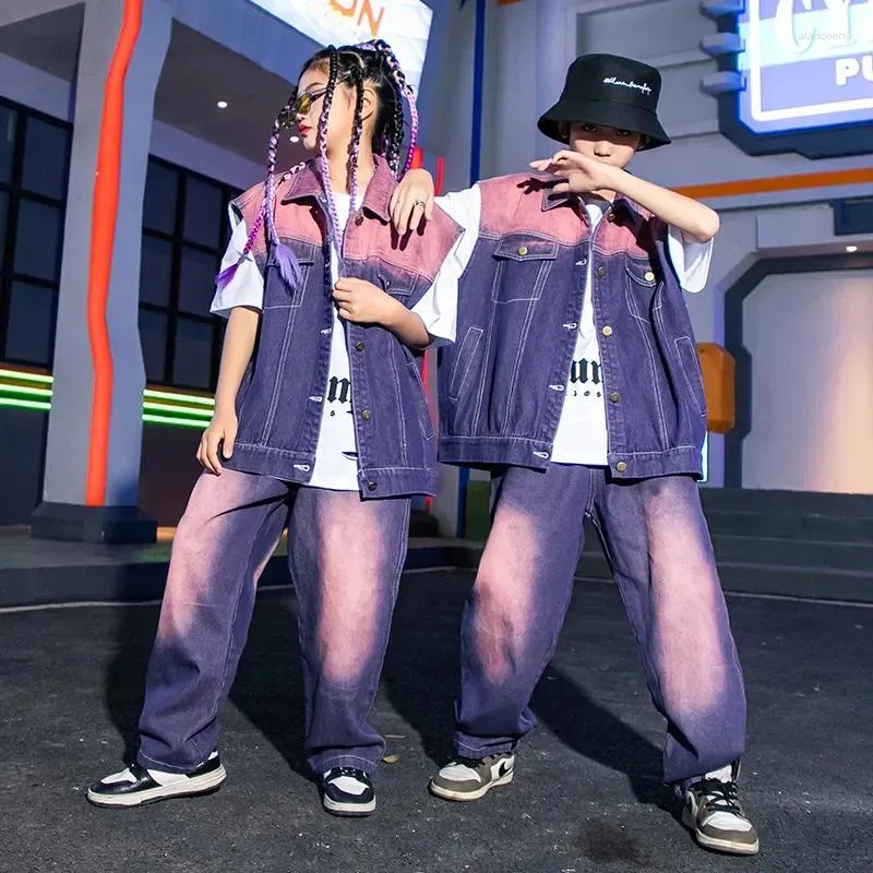 Ensembles de vêtements enfants Hip Hop Denim gilet jean adolescents garçons Costumes de danse de rue filles Jazz Performance costumes de défilé de mode