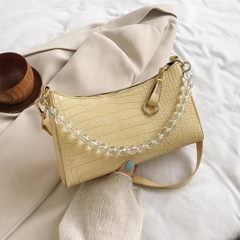 Totes Fashion Beads Bolso de mujer Patrón de cocodrilo Pequeños bolsos de cuero de PU para hombro elegante Mano de viaje femenina