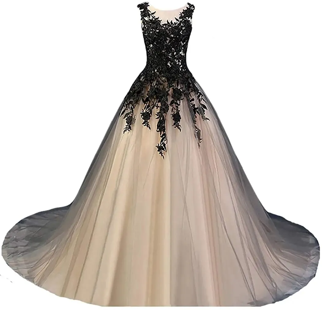 champagne and black lace dress black and champagne wedding dress Strapless Sweetheart Neck Wedding Dresses with Black Lace & Champagne Tulle-parroquiadesanalbertomagno.com