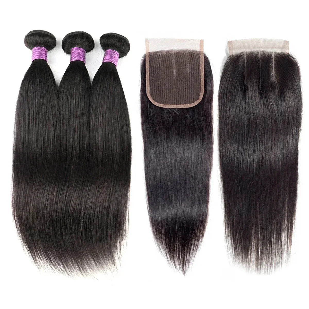 Closure Brazilian Virgin Natural Hair Straight Bundles Weaves 4x4 Lace Closure Straight Human Hair 3 Bundles with Closure Fast Delivery