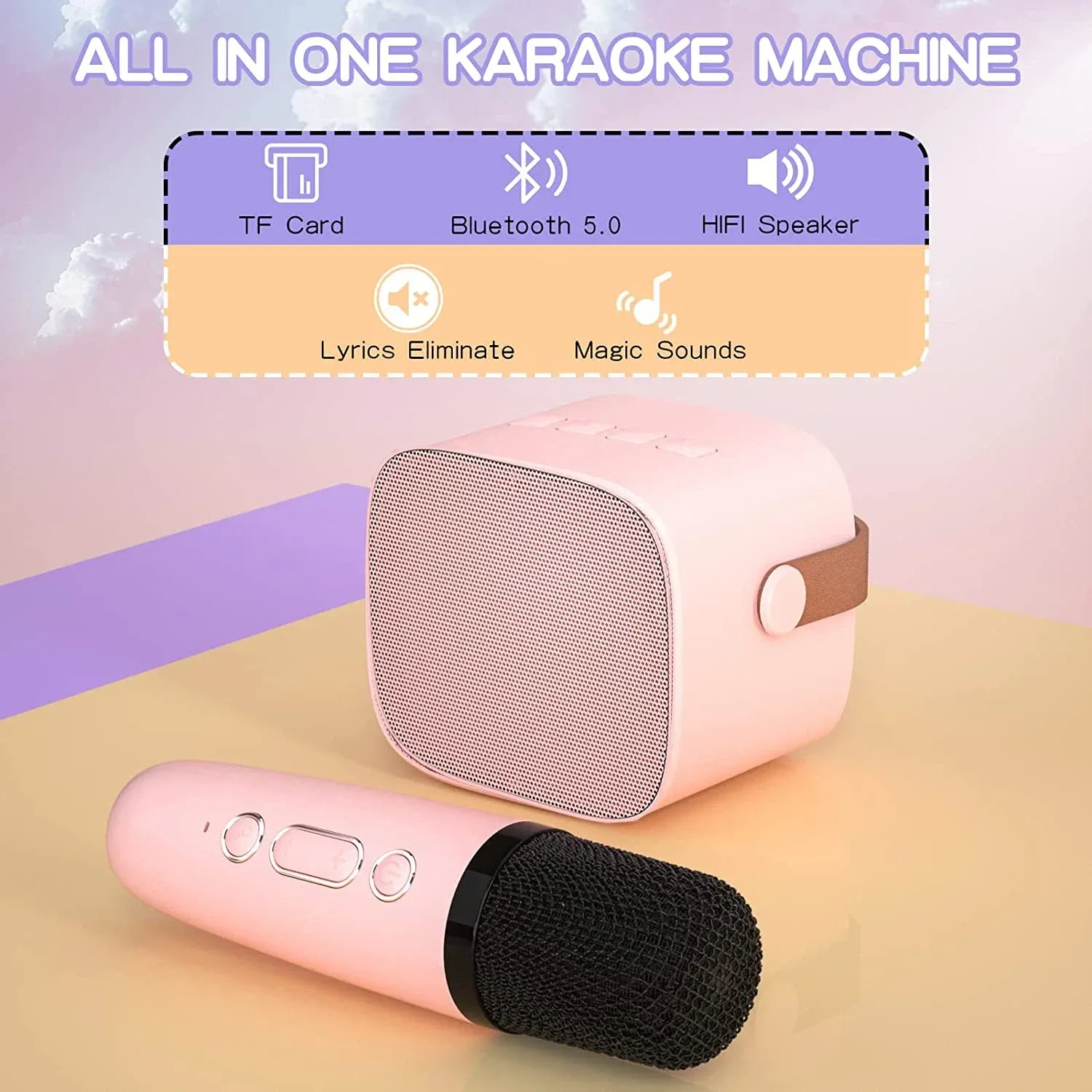 Haut-parleurs Haut-parleur de microphone de karaoké Allinone pour enfants, haut-parleur Bluetooth portable avec microphone sans fil, caisson de basses pour adultes, jouets cadeaux