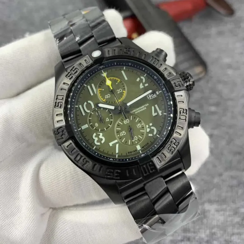 Edelstahl PVD 316L Gehäuse Uhren Herren Avenger Quarz Chronograph 45 Night Mission Uhr Stahlverschluss Herren Chronomat Airborne Track Wr265N