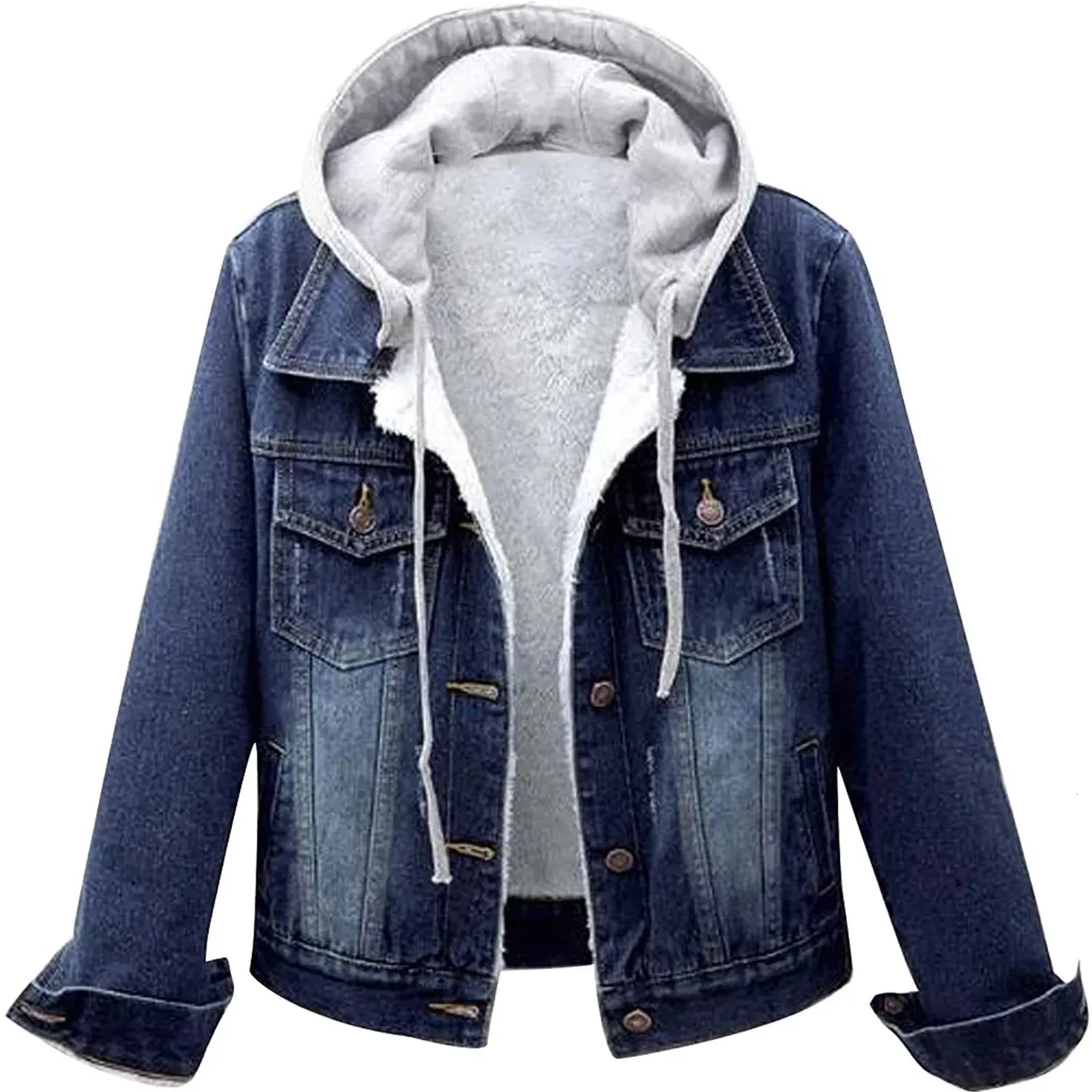 5xl Frauen Denim Chic Jacke Weibliche Oversize Oberbekleidung Lose Kurze Bf Mit Kapuze Jeans Mantel Große Tasche Tops 2023 Frühling Herbst 240311