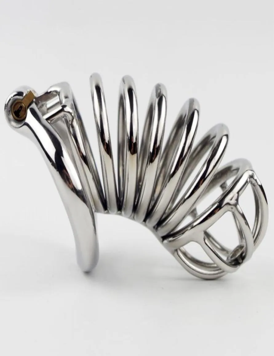 Stal nierdzewna Męskie urządzenie Cage z elastycznym krzywą pierścień pierścienia dla dorosłych zabawki niewoli dla BDSM3407773
