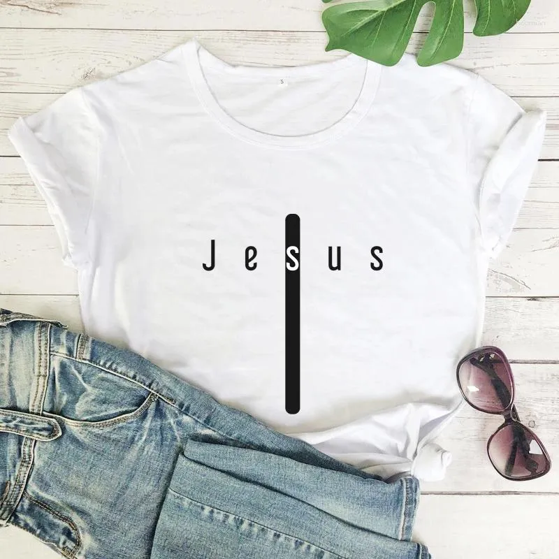 Women's T Shirts Colored Cross Jesus T-shirt Vintage Christian Bible Top Tee Shirt Women Religious Faith Tshirt