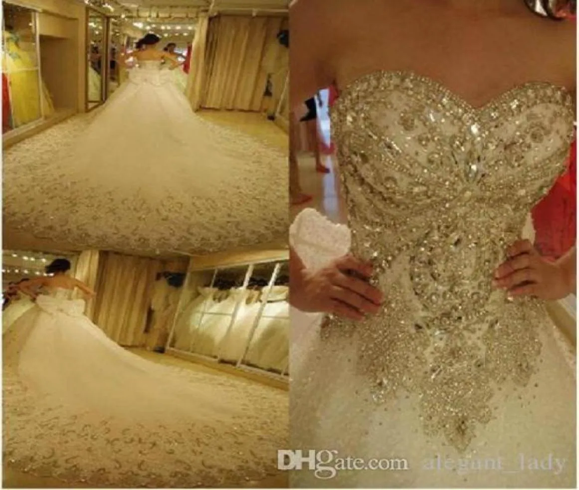 Luxury Bling Ball Gown Wedding Dresses Cathedral Royal Train Shiny Crystal Rhinestones Stones Sequins Beading Bridal Clows Vestido3266039
