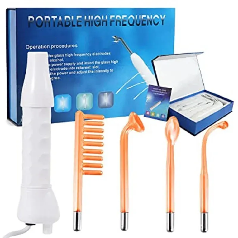 Högfrekvenselektrodstav med 4 st Neon Elektroterapi Glasrör Acne Spot Remover Beauty Machine Terapy Face Wand 240312