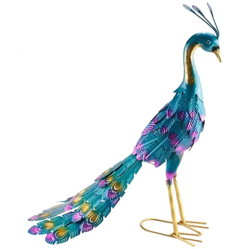 1 stycke Multicolor Metallic Peacock Statue Outdoor Garden Patio Deck Porch-Yard Art Decoration Metal 240318