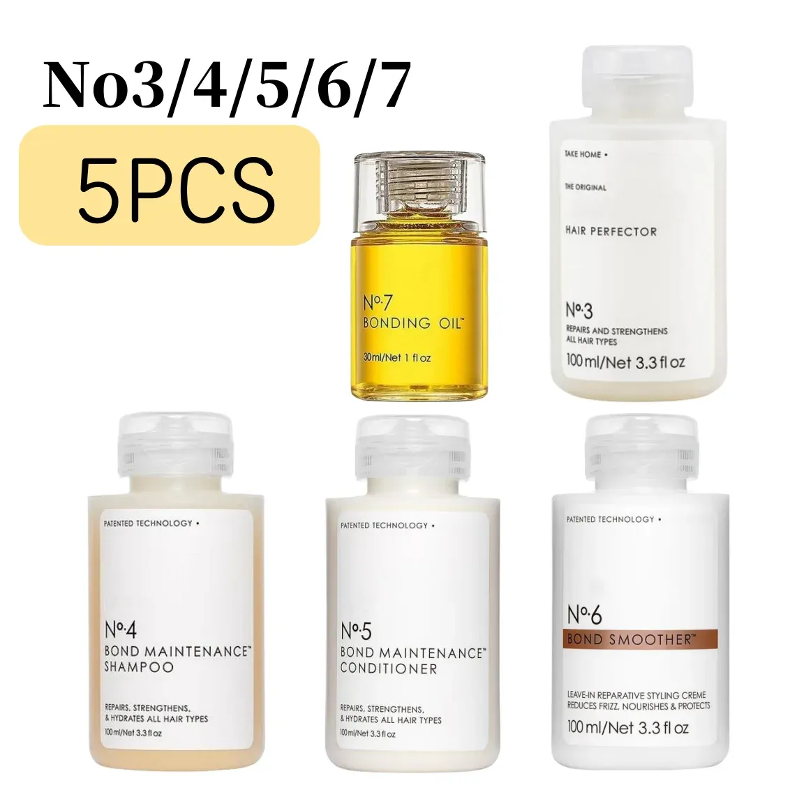 Produkte 5-teiliges Set Nr. 3/4/5/6/7 Shampoo, Spülung, Reparaturöl, Haarmaske, verbessert geschädigtes Haar, Spliss, stellt weiche, glänzende Haarpflege wieder her