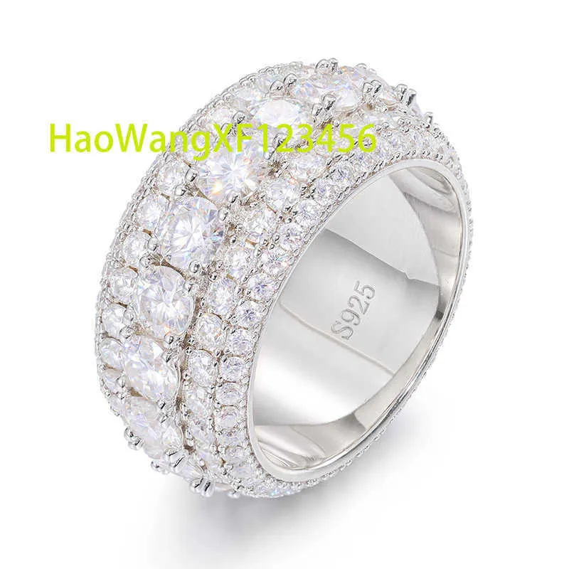 Bijoux Hip Hop en argent Sterling 925 pavé VVS Moissanite diamant multicouche glacé, bague de mariage pour hommes