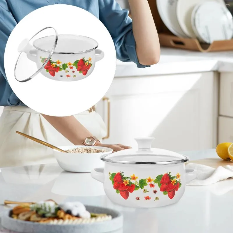 Double Chaudières 3 PCS Stockpot avec couvercle mini-pannes de cuisine en émail Petites poignées de cuisson empilables