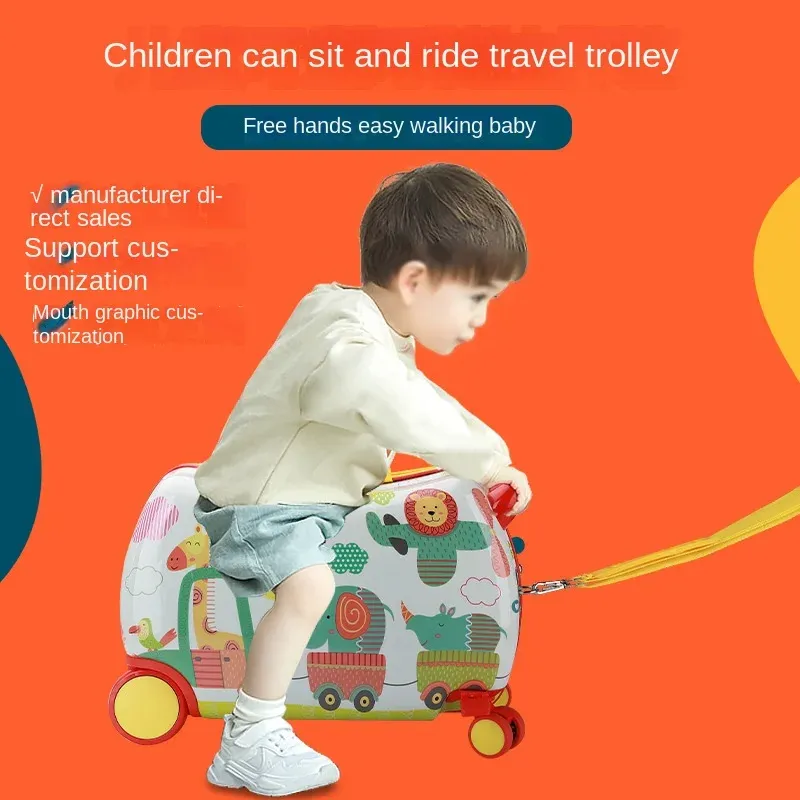 COMBO MULTIFUNCTIONELLT Sitting och barns cykeltecknade lage Universal Wheel Suitcase Gift Baby Riding Box