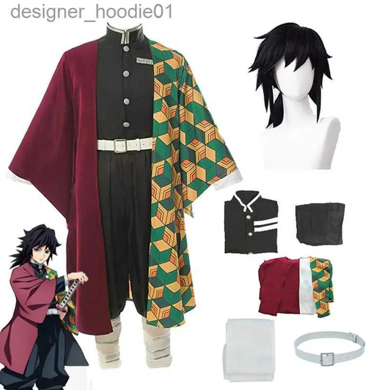 Cosplay Anime Costumes Tomioka Giyuu peruca de role-playing em preto longo com um rabo de cavalo resistente ao calor peruca de festa de role-playing + peruca capC24320