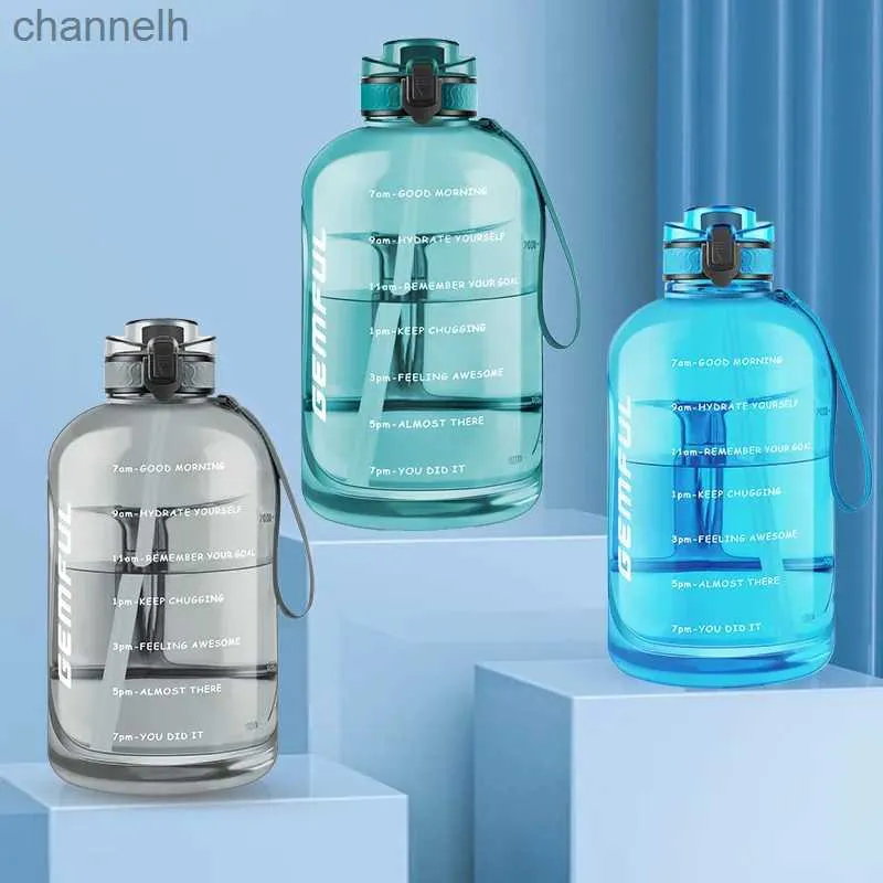 Bottiglie d'acqua GEMFUL Grande bottiglia d'acqua da 3 litri Ispiratrice senza BPA con indicatore del tempo e brocca portatile con cannuccia per sport all'aria aperta e fitness yq240320
