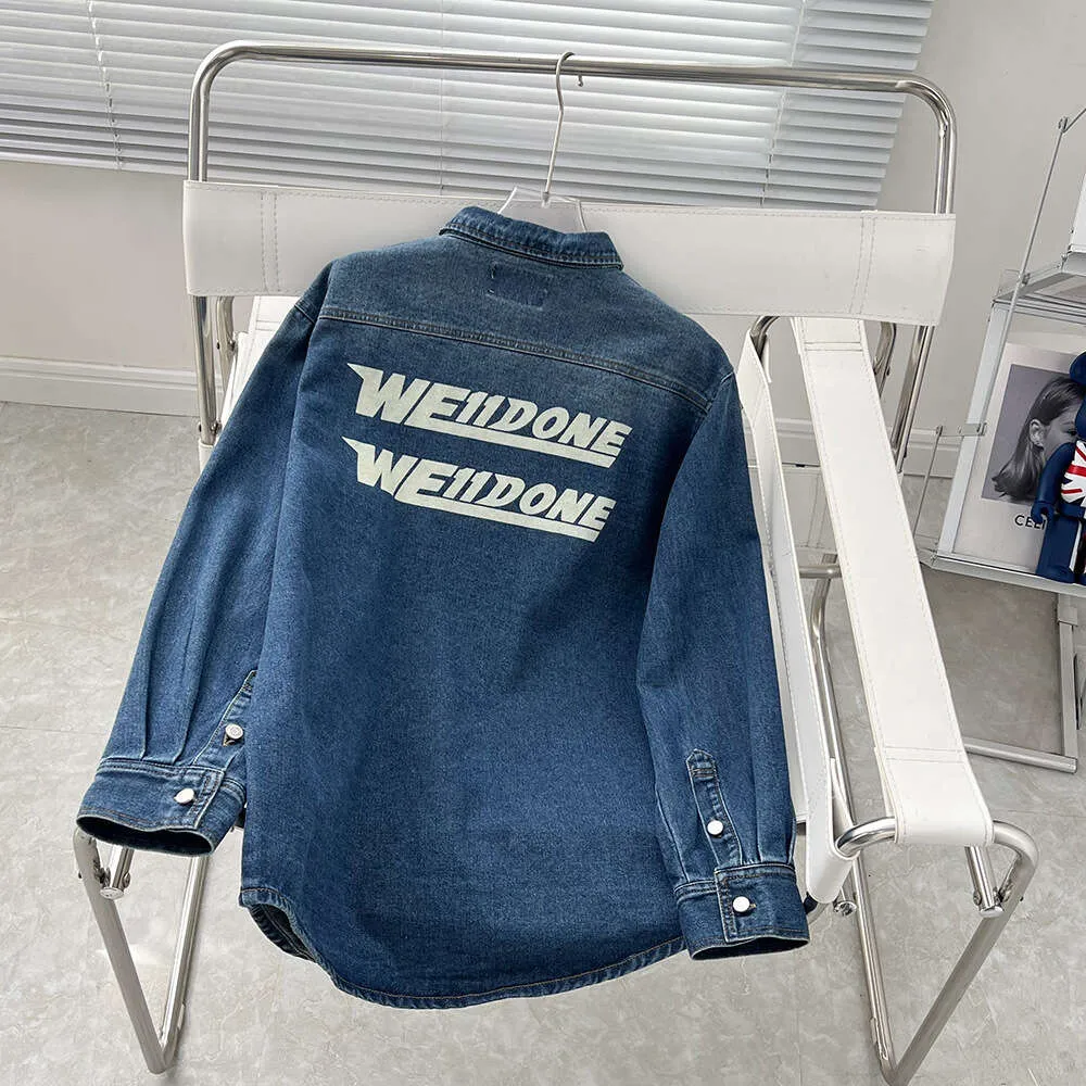 New WE11DONE VIRZ Letter Denim Coat Women's Fashion Brand WELLDONE Loose Slimming Flip Collar Shirt