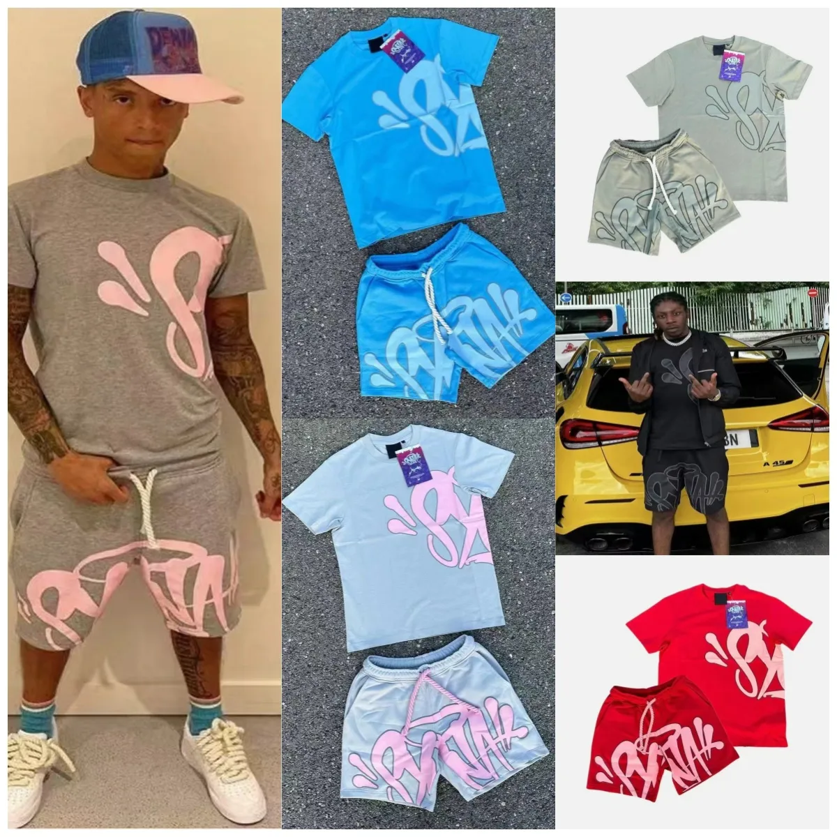 SYNA WORLD T SHIRT SET MENS TSHIRTS KORT RÖD GRÅ BLÅ Pink Designer Streetwear Entrance Icnonic Rope Tee S-XL