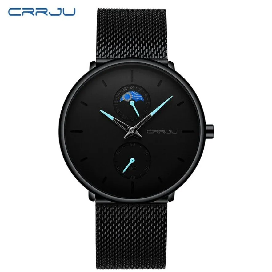 erkek kol saati CRRJU mode hommes affaires décontracté montres 24 heures conception Unique montre à Quartz maille étanche Sport montre-bracelet 246C