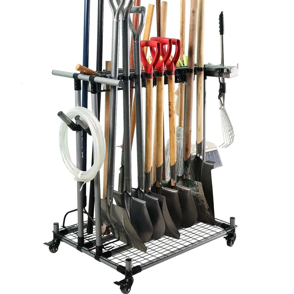 Garden Metal Garage Storage Holder Storage Large Long Lawn Tools Heavy Duty Rack Sturdy Cart Yard Tool Organizer for Garage