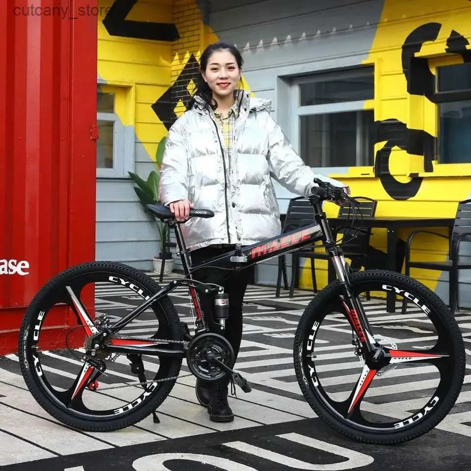 Bicicletas Ride-Ons Carga gratuita en Corea MACCE Bicicleta plegable 21/24/27 velocidades Freno de disco 24 pulgadas 26 pulgadas Ciclismo urbano Bicicleta de montaña Estudiantes adultos L240319