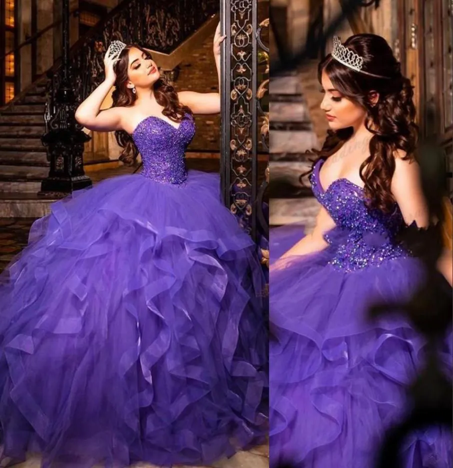 2021 Purple Rufles Quinceanera Dresses Ball Gown Sweetheart Crystal Beading Plus Size Talle Tiered Sweet 16 Vestido de 15 Anos for7219298