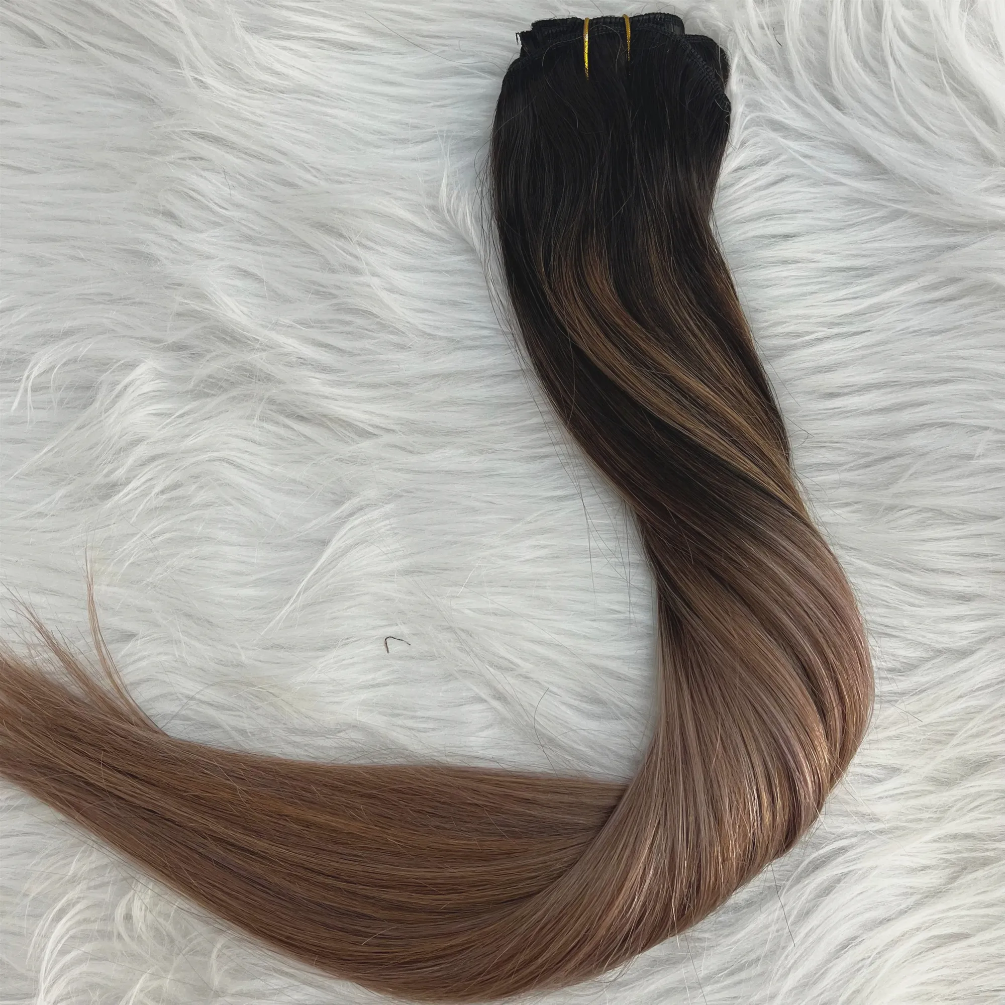 Ombre Clip in Hair Extensions 2/6/18 Balayage Slik Straight Virgin Brazilian Real Clip on Human Hair Extension 120g