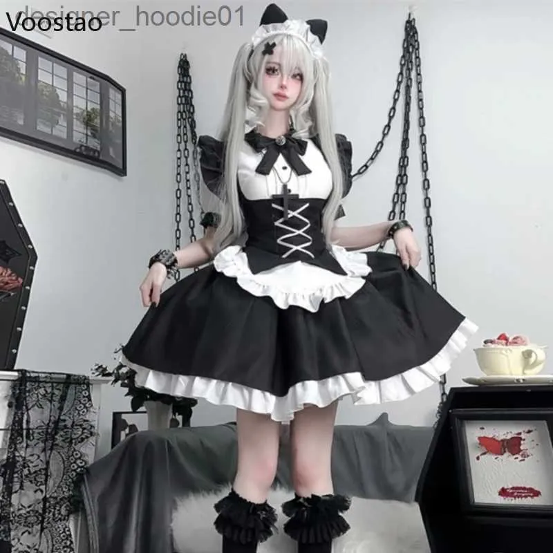 コスプレアニメコスチューム日本のゴシックロリータドレスY2Kハロウィーンメイドロールプレイパーティードレスガールスウィートアニメロール演奏ユニフォームセットnewc24320