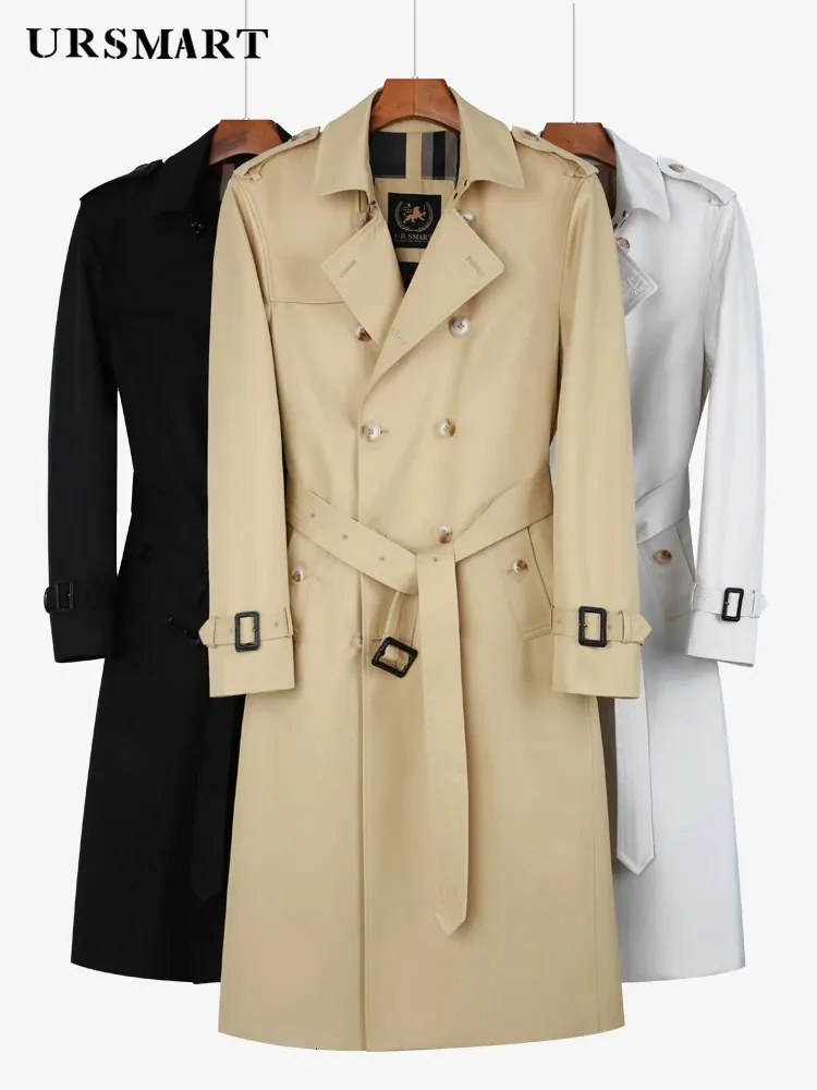 Super Long Windbreaker Rainproof Trench Coat Men honung Yellow Cotton Polyester Classic British Fashion Raincoat 240329