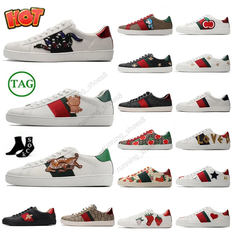 Fashion Casual Shoes Womens sneakers Luxury Designer Shoe Snake Strawberry Trainers Embroidered White Green Red Stripes Sneaker Unisex Men Women Ace Bee Big Size 12