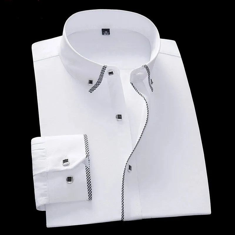 Weißes Hemd für Männer mit langen Ärmeln, Business-Casual, einfarbig, Herrenhemden, Slim-Fit-Unterwäsche, 5XL, 6XL, 7XL, 8XL, 240307