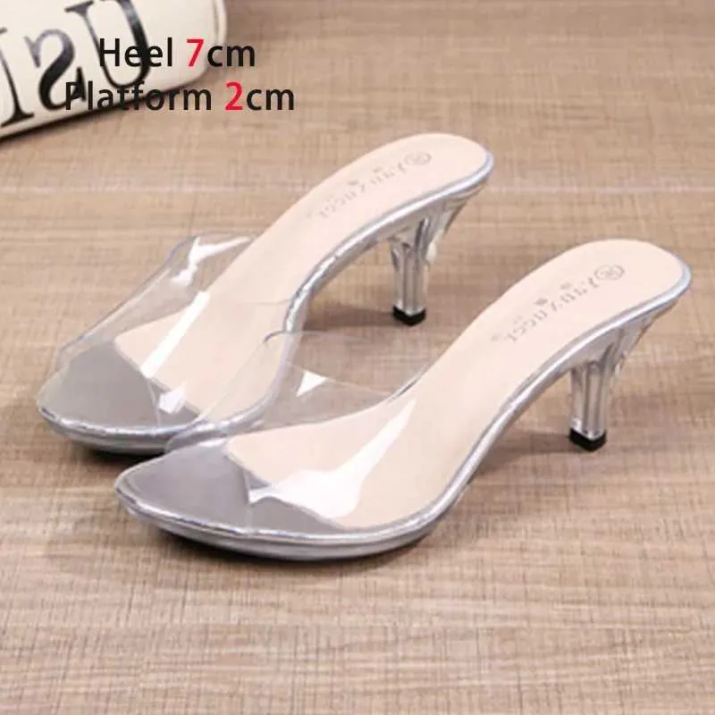 Dress Shoes Transparent Perspex High Heeled Women Sandals 2022 New Summer Slippers Clear Platform Round Toe Pumps Wedding Sexy Jelly H2403252