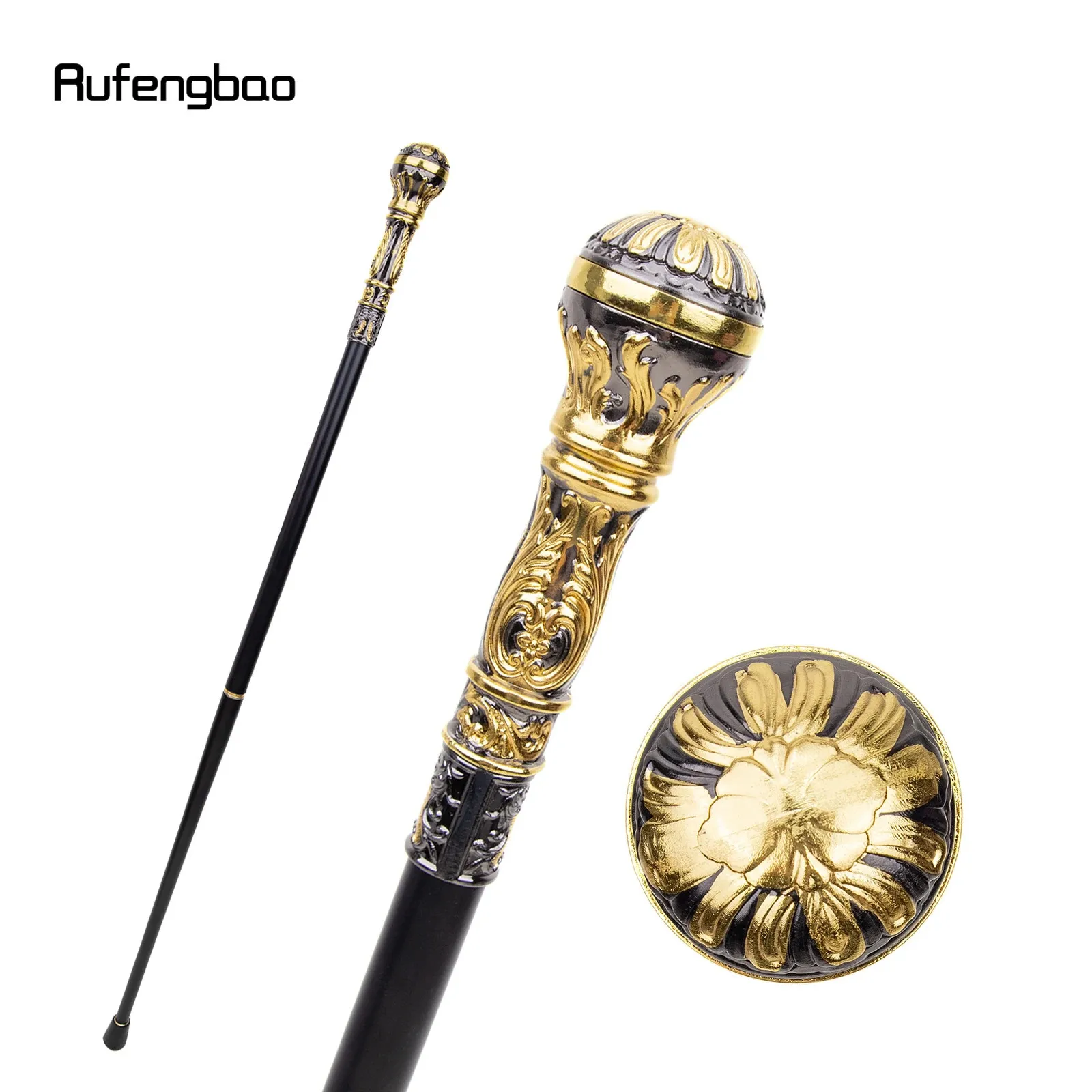 Golden Black Luxury Round Handle Fashion Walking Stick for Party Decorative Walking Cane Elegant Crosier Knob Walking Stick 93cm 240314