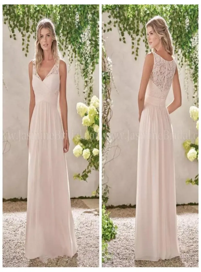 2019 Vneck Lace Top Aline Chiffon Bridesmaids Dresses Simple Spring Vestidos de Bridesmaid Party Honor of Maid forma1985228