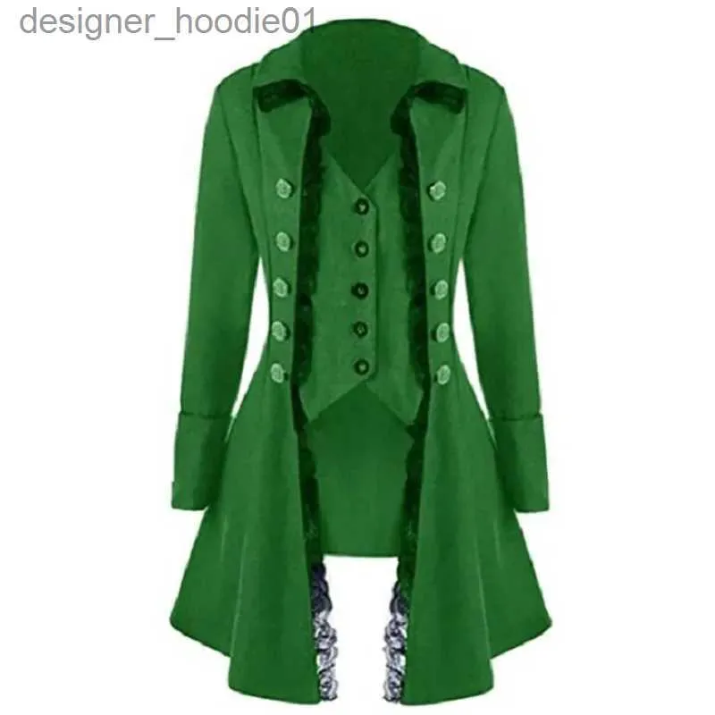 Cosplay Anime Costumes St. Patricks Day Mulheres Cosplay Come Fashion Holiday Party Casaco de manga comprida Botão Retro Casaco Stage Mid Length ClothingC24320