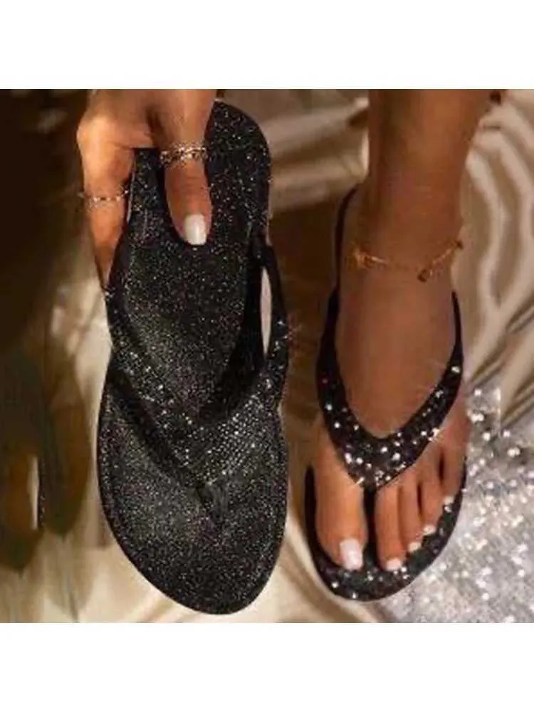 Slippers 2023 Women Flip Flop Slides Bling Rhinestone Ladies Shoes Casual Summer Flat Female Crystal Glitter Woman Plus Size 43 H240325