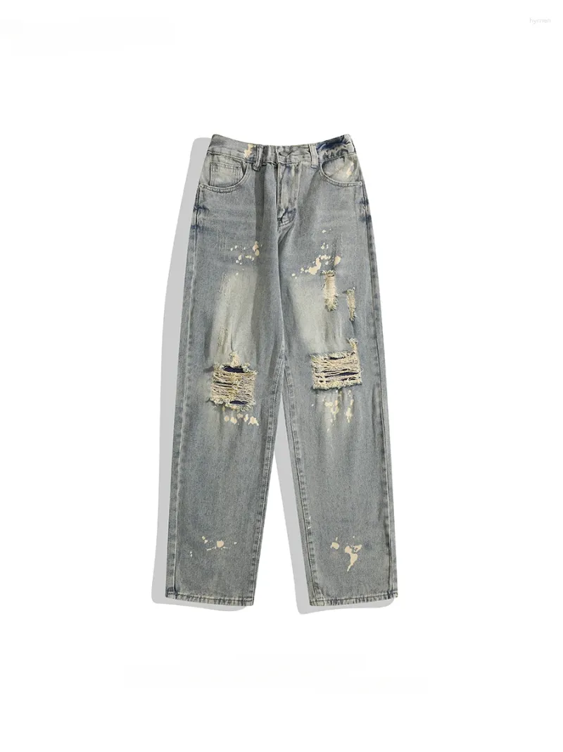 Erkekler kot pantolon sıkıntılı yırtık delik Avrupa amerikan Amerikan sıçrama-mürekkep yamaları kişiselleştirilmiş hip hop ince denim pantolon