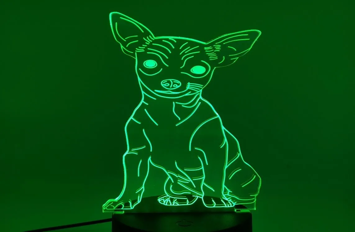 Luce notturna a LED 3D Decorazione in acrilico illusione Chihuahua Nightlight Bambini Kid lampada da tavolo per cani da compagnia weddingparty Gifts7341802