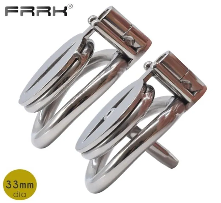 FRRK Flat Male Cage with Allen Key Bondage Belt Steel Penis Rings Small Metal Cock-Lock Intimate BDSM Sex Toys for Men 2111292413852