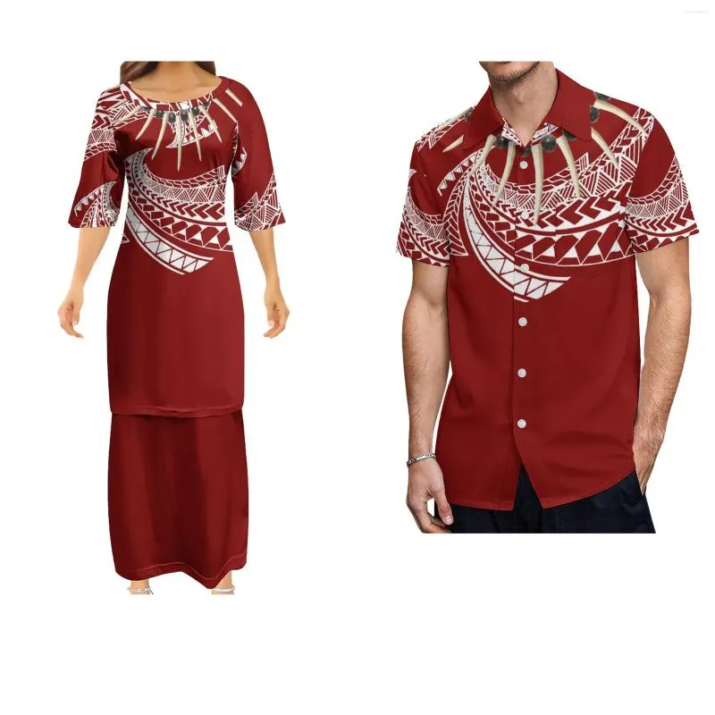 Vestidos de festa samoano colar personalizado ula nifo padrão polinésio vestido feminino solto grande tamanho longo saia casual vintage arte camisa masculina