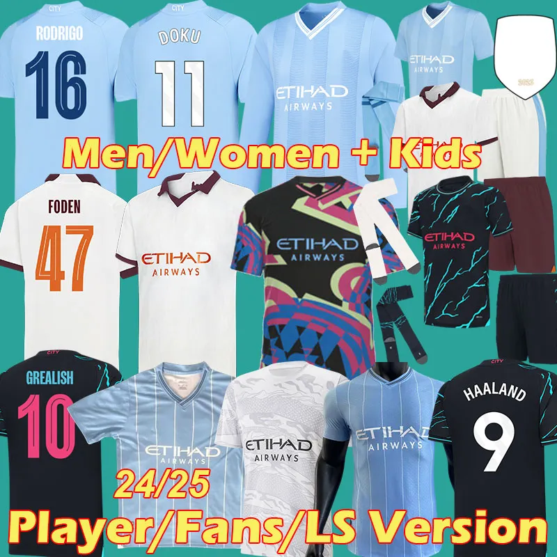 Haaland piłka nożna 23 24 4th de Bruyne Player Mans Cities Yict Manchesters Cityes Gvardiol Blue Moon długie rękawy 24 25 Foden Football Shirts Men Kids 3xl 4xl