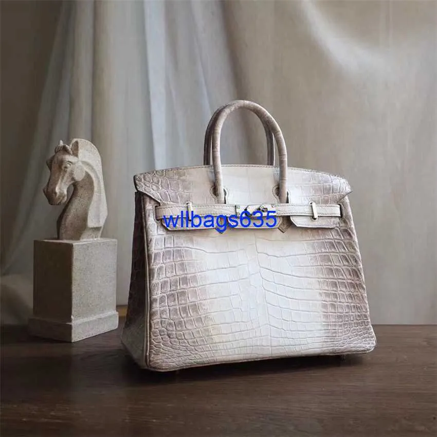 Tygväskor Himalaya Crocodile Handbag äkta Himalayan White Nile Crocodile Skin Womens Bag High End Luxury Brand High End Platinum Bag Have Logo HBUO40