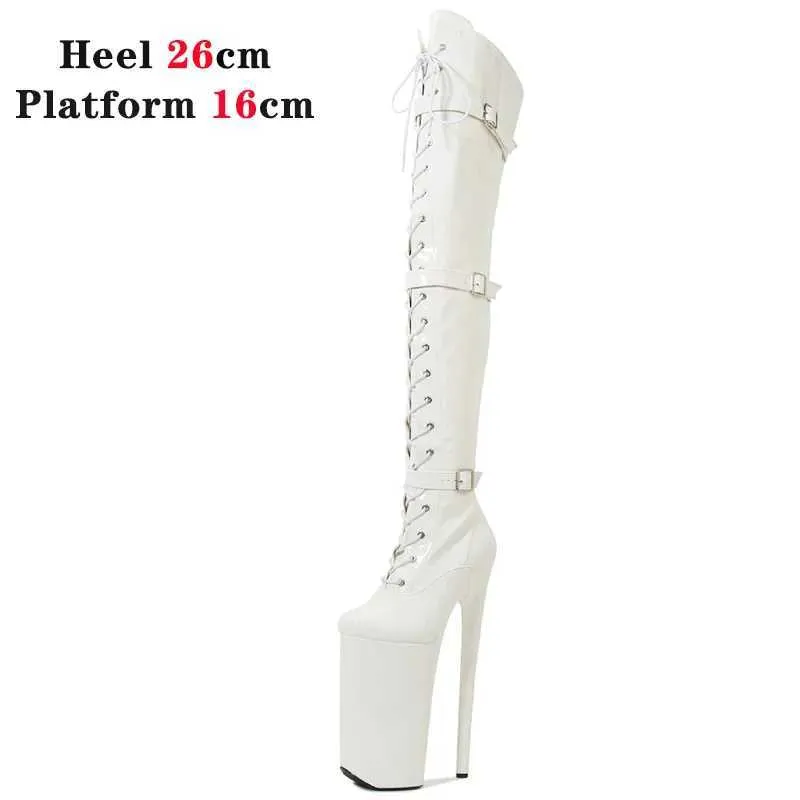 Dress Shoes 26cm Super High Heel Thigh Boots Sexy Women Pole Dance Stripper Platform Over-the-Knee Zip Crotch H24032183WROHC9