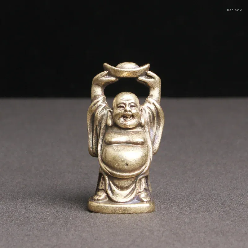 Decorative Figurines Retro Brass Maitreya Buddha Ingot Desktop Ornaments Wealth Feng Shui Antique Bronze Home Decoration Accessories