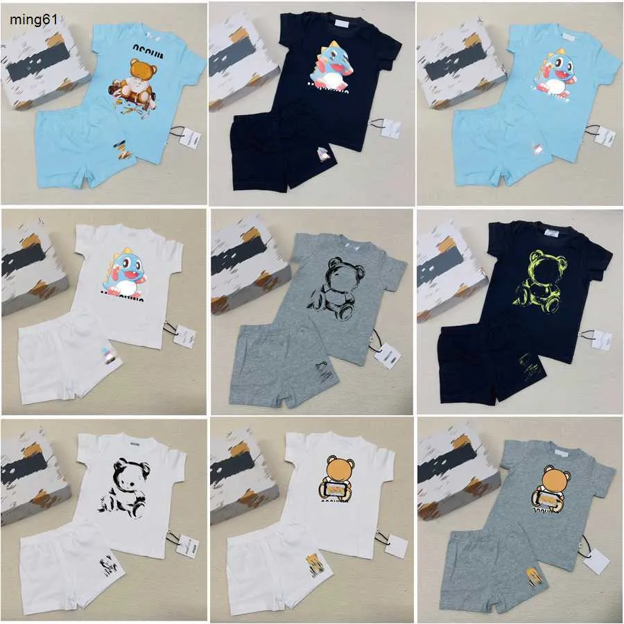 Marken-Jumpsuits für Kleinkinder, bunter Musterdruck, Neugeborenen-Body, Größe 73–110, Sommer-T-Shirt-Set für Kleinkinder, kurze Ärmel und Shorts, 24. März