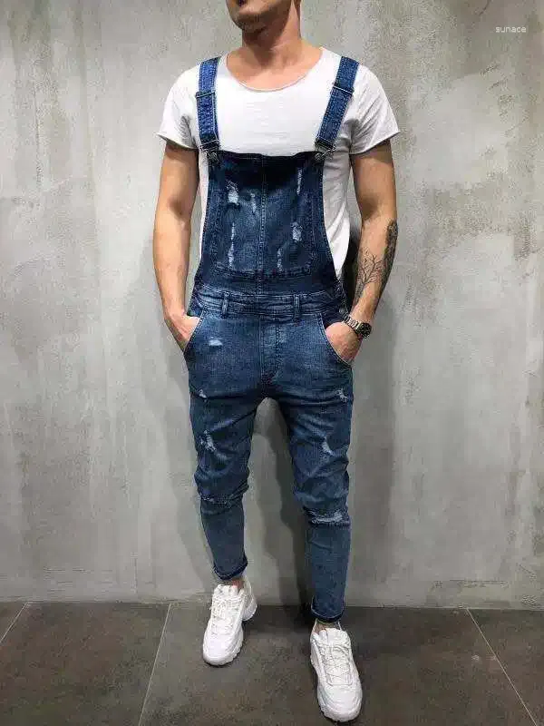 Men's Jeans Women Washing Pencil Pants Denim Rompers One Piece Casual Ankle Length Holes Slim Fit Spliced Solid Slight Strech 2024