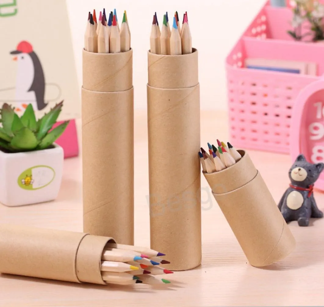 12 Colors Drawing Pencil Students Art Sketch Painting Pencil Kraft Paper Canister Colorful Pen Children Drawings Supplies BH6932 T8518496