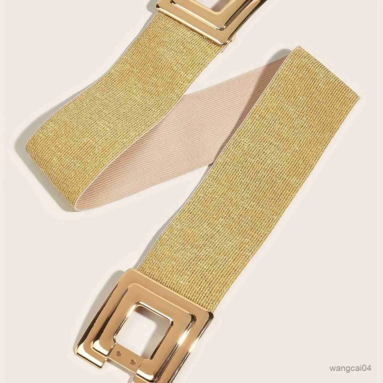 Bälten ihålig ut Square Buckle Belt Classic Golden White Elastic Wide Midjeband Elegant dekorationsklänning Bälte för kvinnor