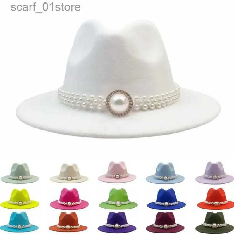 Ball Caps Pearl Chain Fedora Hat Mens Wool Felt Wide Brim Hat Vintage Wide Brim Cork Panama Hat WholesaleC24319