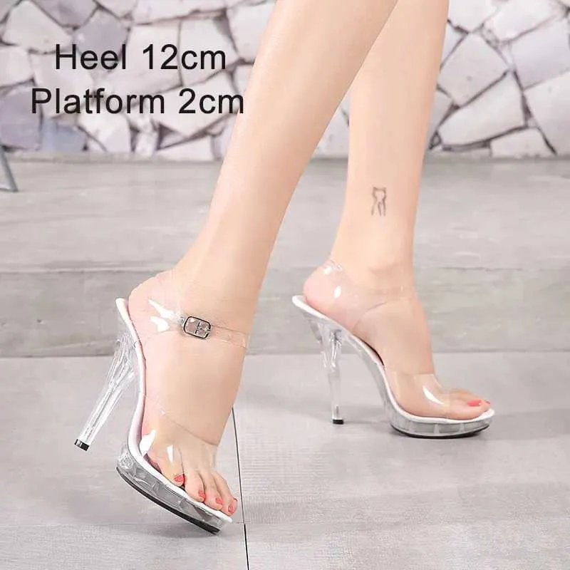 Elbise ayakkabıları yeni seksi çok yönlü moda kadın 15 cm ince topuk şeffaf podyum yüksek topuklu kristal sandaletler modeli performans8hjr h240321