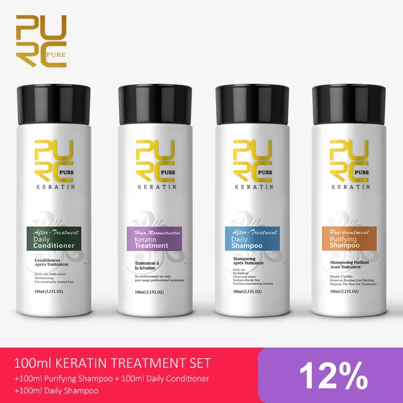 Treatments 12% Brazilian Keratin Hair Treatment Professional Straightening & Smoothing Curly Hair Shampoo Conditioner Hair Care Product Set
