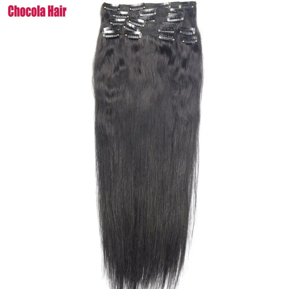 Extensions Chocola Tête Complète 16 "28" Cheveux Brésiliens Fabriqués À La Machine Remy Cheveux 10pcs Ensemble 200g Clip Dans Les Extensions De Cheveux Humains Naturel Droit